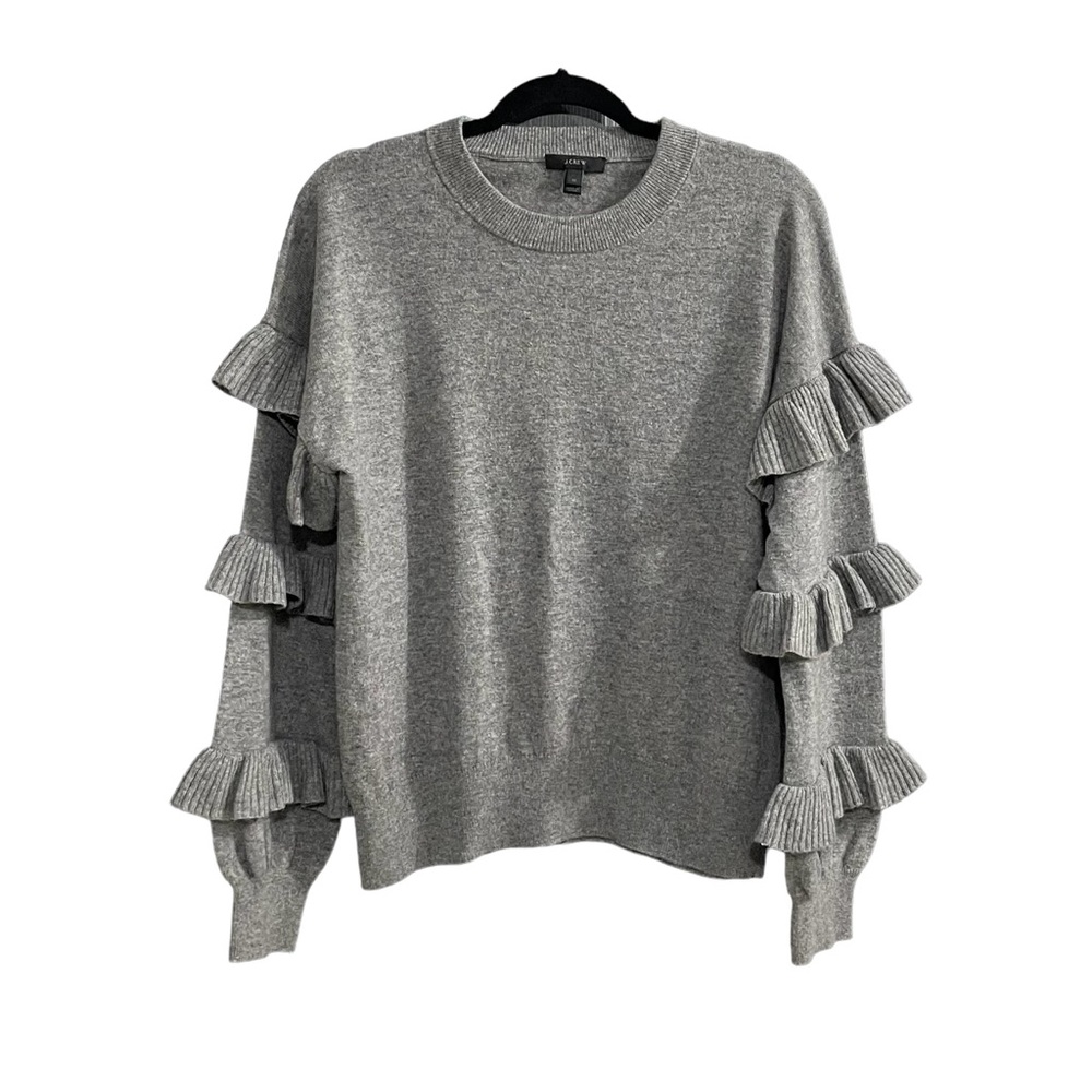 J. Crew Gray Ruffle Sleeve Sweater